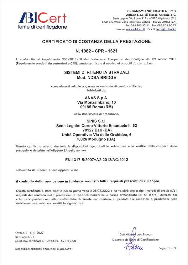 Certificato FPC ANAS NDBA-Bridge