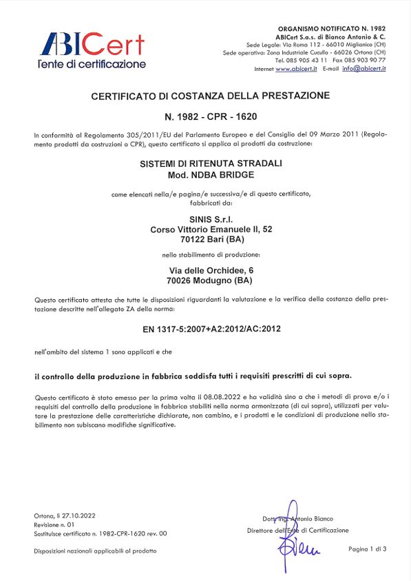 Certificato FPC DG100-20 NDBA-Bridge