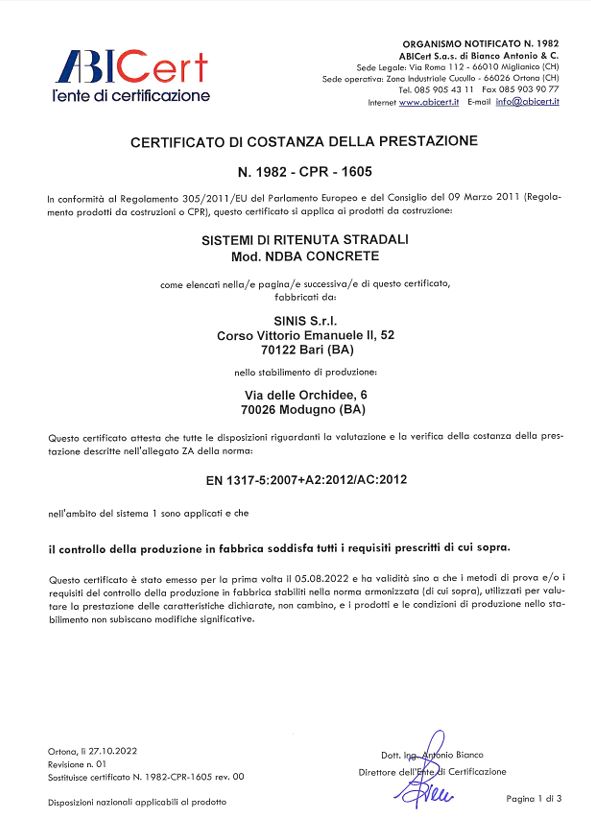 Certificato FPC DG100-20 NDBA-Concrete