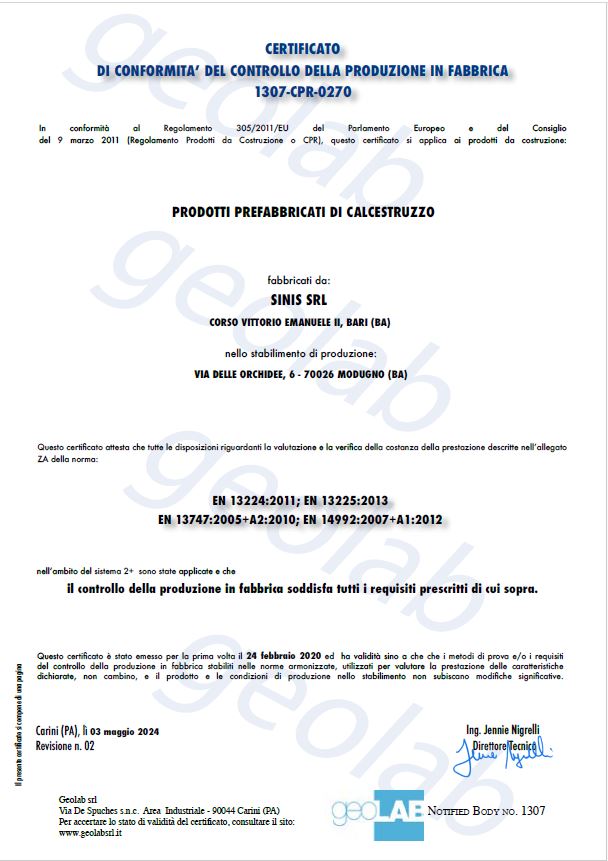 Certificato di Conformità del Controllo di Produzione in Fabbrica