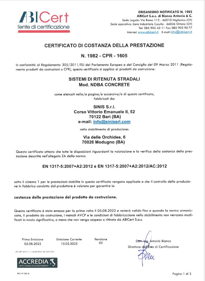 Certificato di costanza della prestazione NDBA - CONCRETE