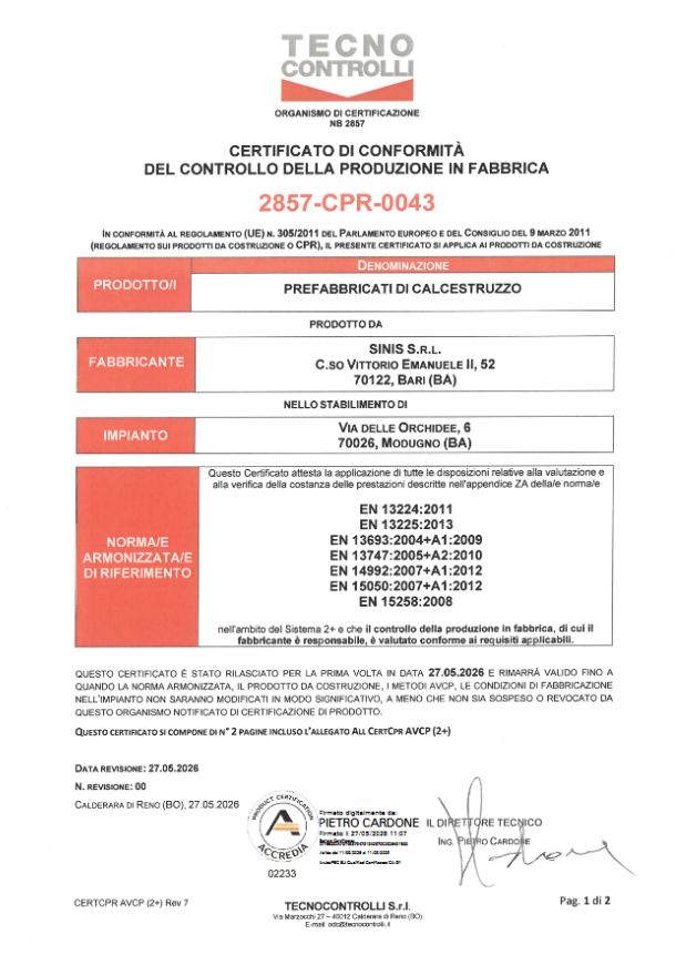 Certificato di Conformità del Controllo della Produzione in Fabbrica